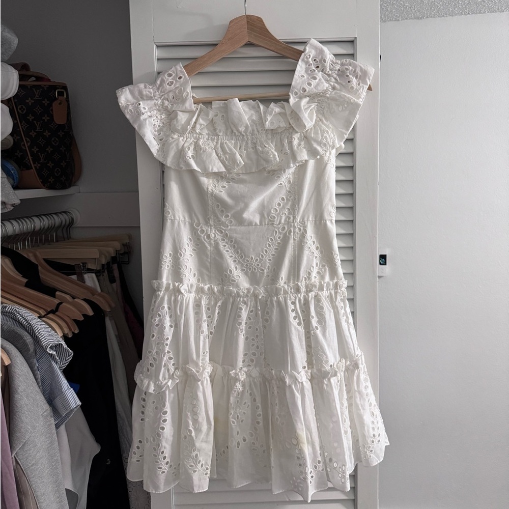 Romantic Eyelet Ruffle Mini Dress by Zara – XS